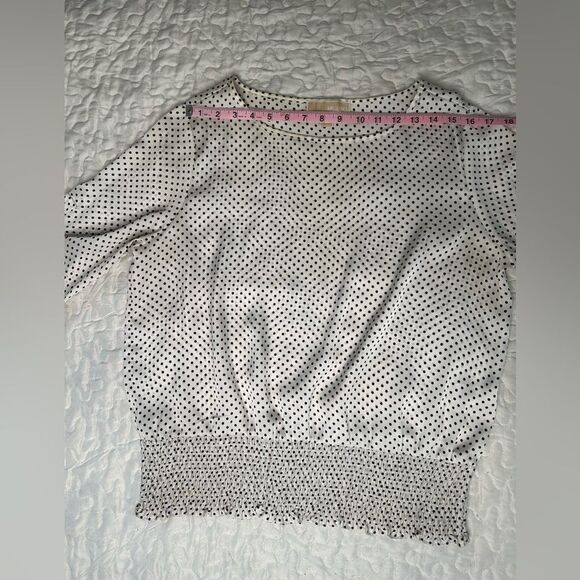 Michael Michael Kors Polka Dot Blouse Vintage-Inspired Chic Smocked Hem Large - Picture 8 of 11